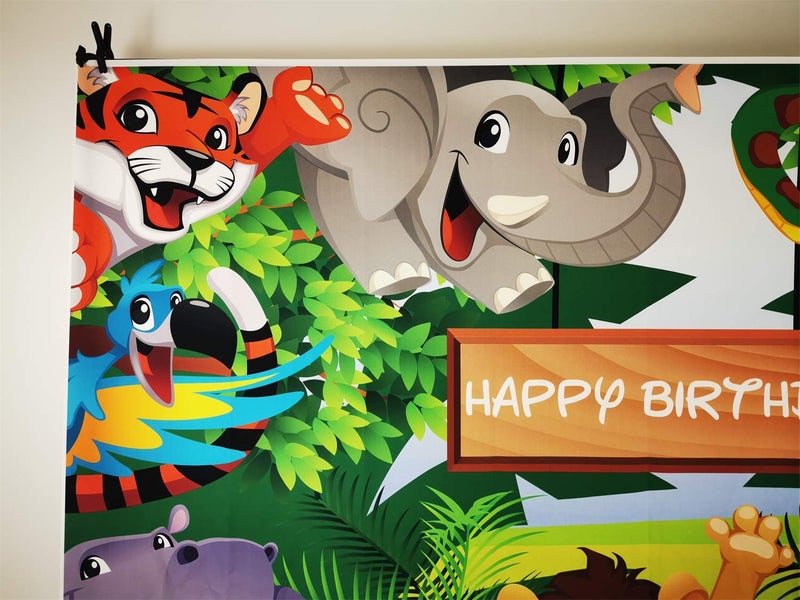 AOFOTO 7x5ft Cartoon Safari Park Animals Backdrop Kids Happy Birthday Party Decorations Fauna Jungle Forest Wildlife Elephant Photography Background Baby Zoo Theme Boy 1st Bday Photo Studio Prop Vinyl - Image 4